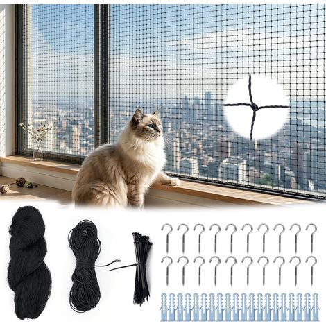 Filet Chat Balcon, 10mx3m Protection Fenetre Chat Filet Protection Chat Avec Crochets, Serre-CâBles Pour FenêTre, Terrasse, Jardin (1/5)