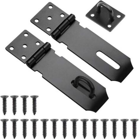 FENOPLASTICAMoraillon de Porte Cadenas, 2pcs Fermoir de Loquet Porte Exterieur, 5 Pouces Acier Inoxydable Moraillon de Verrou Porte Exterieur avec Vis pour Placard Garage Fermeture Porte(Noir) (1/4)