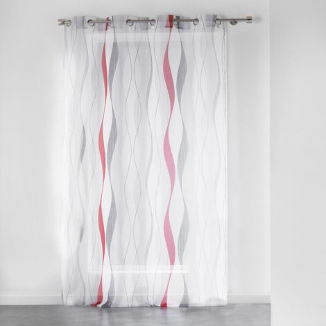 Rideau Voilage Imprimé "Ondulys" 140x280cm Rouge (1/3)