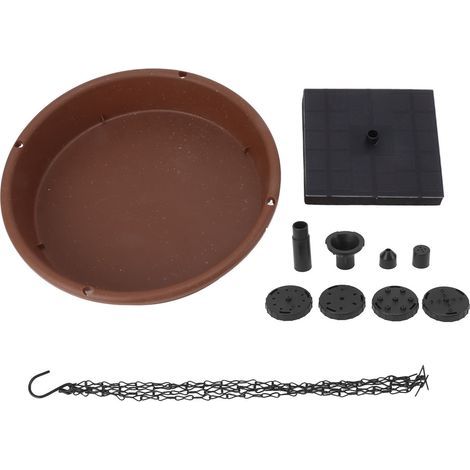 Fontaine à oiseaux solaire suspendue ronde 1,4 W avec pompe et 6 buses, kit de bain d'oiseaux à monter soi-même pour jardin, cour ou parc. (1/5)