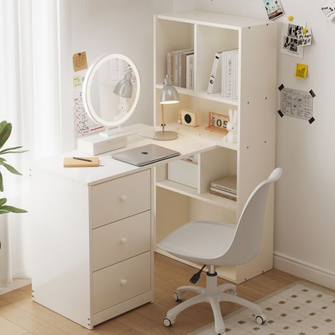 Modernluxe – Bureau d'angle 117x63x135 cm – 4 compartiments de rangement – 3 tiroirs – finition blanche – conception gain de place (1/5)