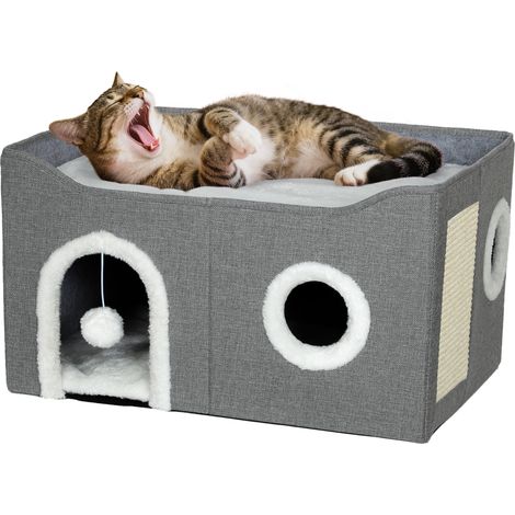 PawHut Cat Cave with Fluffy Ball and Scratch Pad for Indoor Pets (1/5)