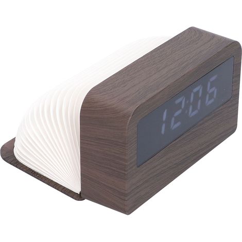 Horloge en bois multifonctionnelle avec rétroéclairage numérique, écologique et compacte, veilleuse à l'aspect bois. (1/5)