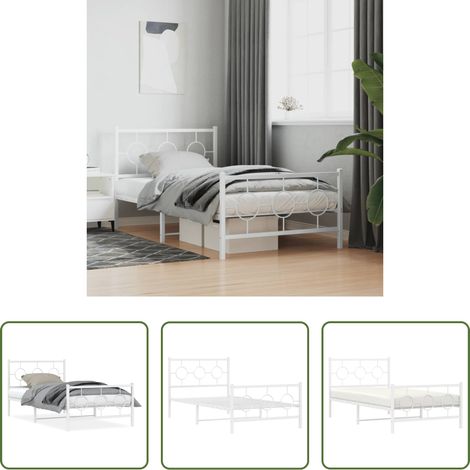 Cadre de lit - Cadre de lit métal sans matelas et pied de lit blanc 100x200 cm (1/5)