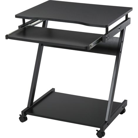 HOMCOM Rollbarer Computertisch, Computertisch mit ausziehbarer Tastaturablage und Regal, Schwarz