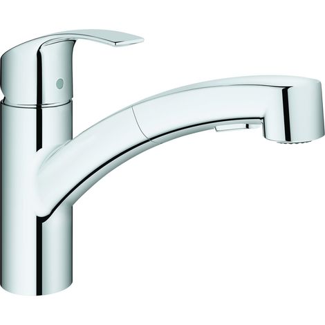 Grohe – Mitigeur d'évier Eurosmart – Monocommande haute pression – Bec orientable 88° avec douchette extractible – Finition SuperSteel (1/4)