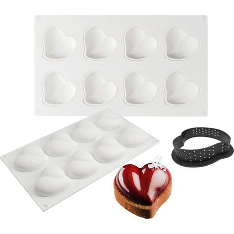 Moule à gâteau en Silicone, moules 3D pour Glace Chocolat Pâtisserie Dessert, Outil croustillant Forme de Coeur Plastique, 8 Trous tordus Holes Twisted Heart Shape - (1/5)