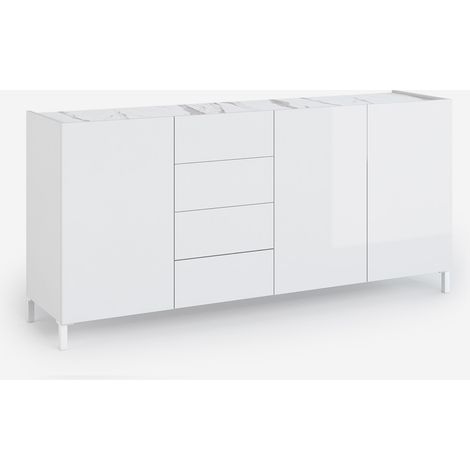 Credenza soggiorno ante e cassetti effetto marmo antigraffio Alvea - Effetto marmo bianco