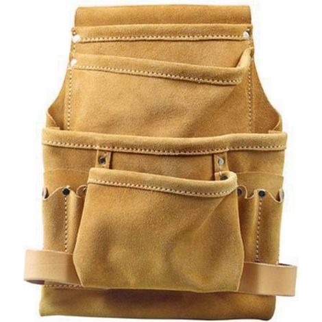 Sac à outils en cuir véritable – 6 poches de rangement – 2 porte-marteaux – Résistant pour professionnels du bâtiment – Blinky