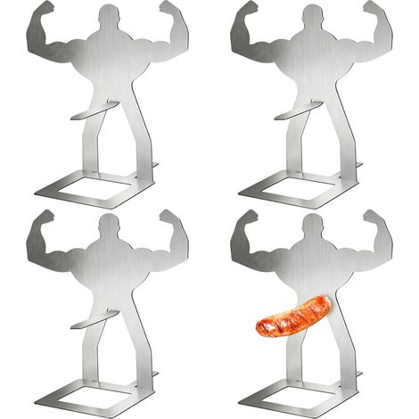 Porte Saucisse Support Barbecue Acier Inoxydable Lot 4 20cm Homme Drôle (1/5)