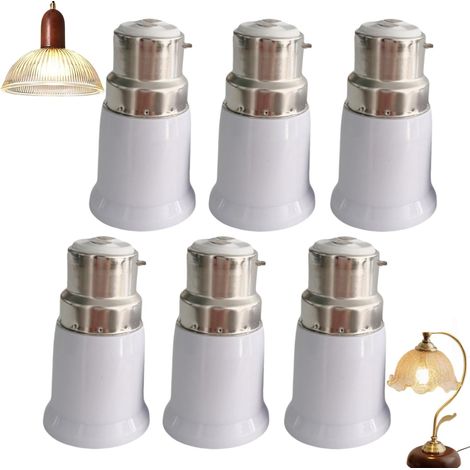 6 Pièces Adaptateur de Douille B22 vers E27, Convertisseur Douille Baïonnette B22 to E27 Compatible Ampoules LED, Incandescentes, Halogènes et CFL pour Éclairage Domestique et Bureau (1/5)