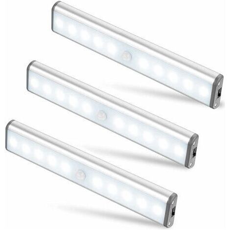 FENOPLASTICALot de 3 Lampes 10 LED, Sans Fil, Rechargeable par USB, Aimanté, Détecteur de Mouvement, 2 Modes d’Éclairage, Portable. Lumière de Placard, Baladeuse de Secours, Veilleuse Enfant, Appoint (1/5)