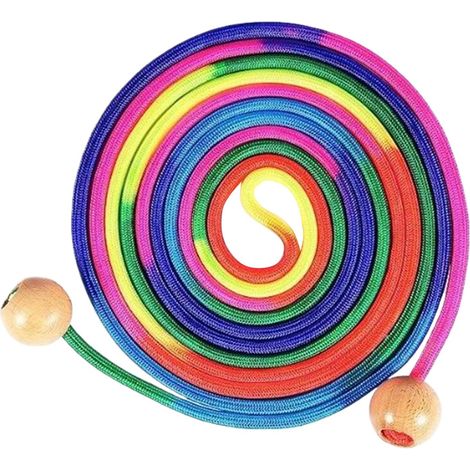 Corde à Sauter - Réglable 2,5 à 5 Mètres - Poignées en Bois - Cordon en Coton - Couleurs Arc-en-Ciel - Pour Enfants École Gym Activités de Groupe - 1 Pièce (1/5)