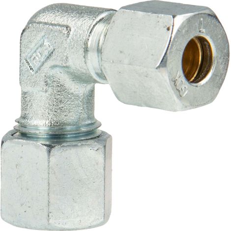Schneidringverschraubung Typ WR - 90° Winkel Verschraubung Ø 10 x 8 mm, reduziert, Stahl verzinkt, Schneidring Messing (1/5)
