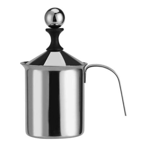 Milchaufschäumkännchen, manueller Milchmixer, Schneebesen, Milchschaumbereiter für heiße Schokolade und Kaffee (400 ml)