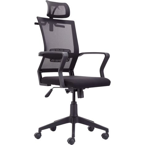 Chaise de bureau ergonomique pivotante noire avec accoudoirs, appui-tête, roulettes, respirante et réglable 64 x 127 x 64 cm (1/5)