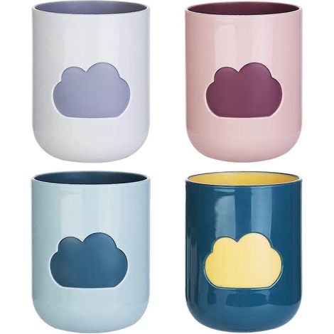 Gobelet en plastique, lot de 4 gobelets pour brosse à dents et bain de bouche, motif nuage, idéal pour les pique-niques, les fêtes en extérieur et à la maison (4 couleurs). (1/5)