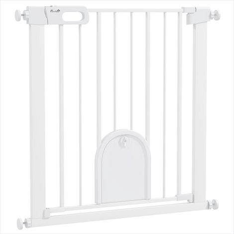 Chatière Barrière pour animaux acier blanc avec trappe chat 75-82 (1/5)