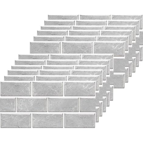 Lot de 12 feuilles de stickers muraux autocollants PVC imperméable pour salle de bain, cuisine, dosseret Gris brique,30 x 15 cm (1/5)