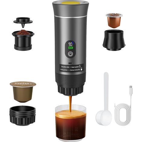 Cafetera portátil 3 en 1, con opciones para preparar café caliente y frío, color gris. (1/2)