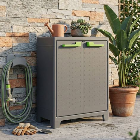 Dmora - Armario exterior Pesa, Mueble para exteriores, Mueble de jardín multiusos, Contenedor para balcón o garaje, Made in Italy, 80x44 h100 cm, Gris (1/5)