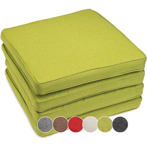sunnypillow - Lot de 4 Coussins de Chaise - imperméables résistants aux UV - 45 x 45 x 5 cm - Coussin d'assise pour bancs - Coussin de siège pour la Maison et Le Jardin - Intérieur/Extérieur - Vert (1/4)