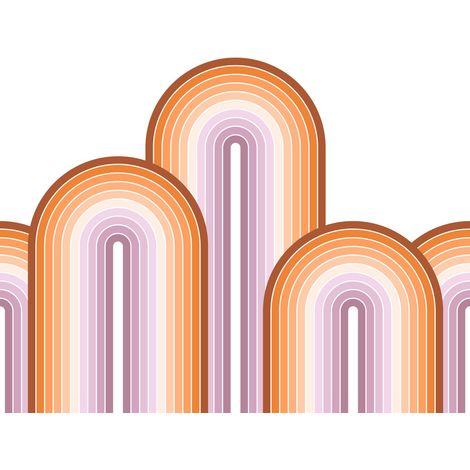 papier peint panoramique demi-cercles dans un style rétro orange et violet clair  - ESTAhome