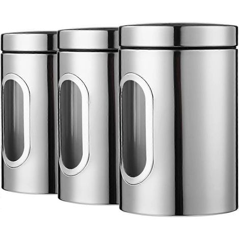 Ensemble de 3 boîtes de rangement en acier inoxydable pour thé, café, sucre et céréales, noix, boîtes de conservation, (1/5)