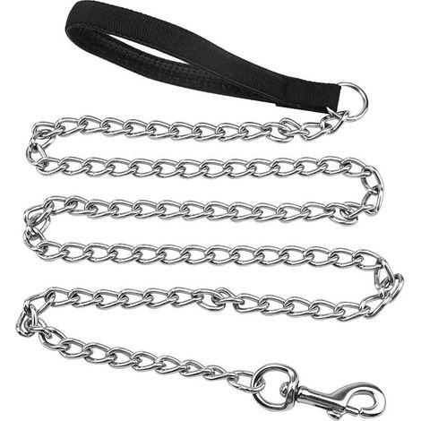 Hundeleine mit Kette für große und mittelgroße Hunde, 1,8 m, 4 mm, mit gepolstertem Griff (1/5)
