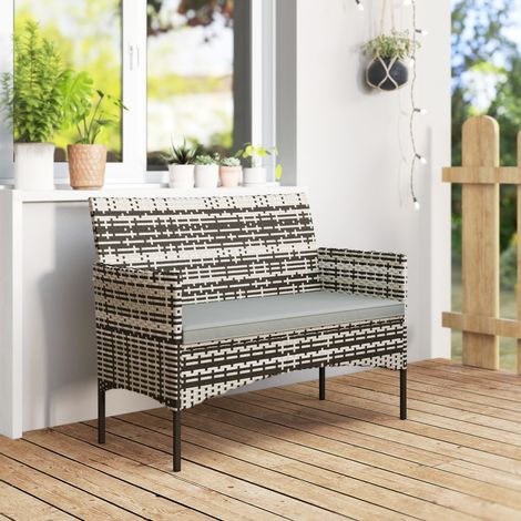 Canapé de jardin 2 places en résine tressée avec coussins canapé d'extérieur avec accoudoirs 115 x 63 x 85 cm gris clair (1/5)