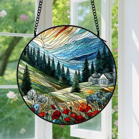 9cm Suspension en vitrail - Attrape-soleil en verre pour intérieur, décoration unique, cadeau Fête des Pères, Anniversaire pour homme, femme, maman (1/5)
