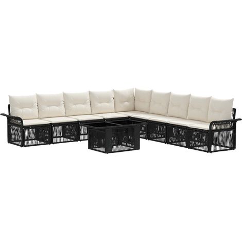 Conjunto de sofás de jardín 10 uds. Negro y Blanco Crema vidaXL (1/5)