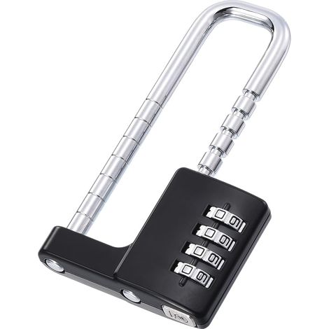 Cadenas à combinaison pour armoire, cadenas à code 4 chiffres, anse longue réglable, acier inoxydable, pour casiers de salle de sport, clôtures extérieures, noir (1/5)