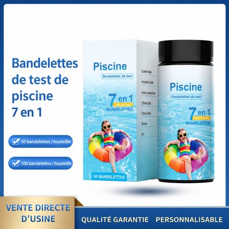 Bandelettes de test qualité eau 7 en 1 piscine spa pH chlore brome tube 100 pièces 4,6 × 4,6 × 10,8 cm 56 g – Livraison gratuite (1/5)
