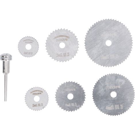 Lot de 7 mini lames de scie circulaire en acier rapide, disques de coupe haute vitesse pour outils rotatifs, kit de coupe (1/5)