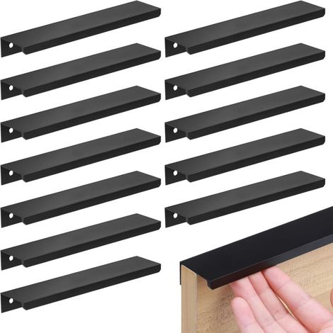 Poignées de Meubles Noir Poignées d'Armoire Invisible 150mm Poignées de Cuisine avec Vis pour Porte d'Armoire Tiroirs 12 Pièces (1/5)