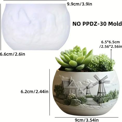 (Moule SANS PPDZ-30) Moule en silicone pour pot de fleurs en résine, motif relief montagneux, ruisseau de montagne, eau courante, boîte de rangement, coupelle à bougie, moule en gypse (1/4)