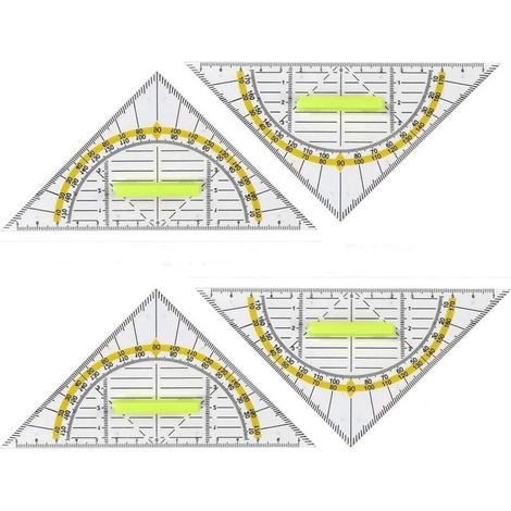 4 pièces équerre avec manche 16 cm, gabarit de cercle géo flexible, règle triangulaire, équerre école primaire, à utiliser au bureau de l'école (1/5)