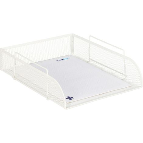 Relaxdays 3x Stackable Document Trays, DIN A4, Grid Design, Letter Rack for the Office, Metal, WxD: 25 x 34 cm, White