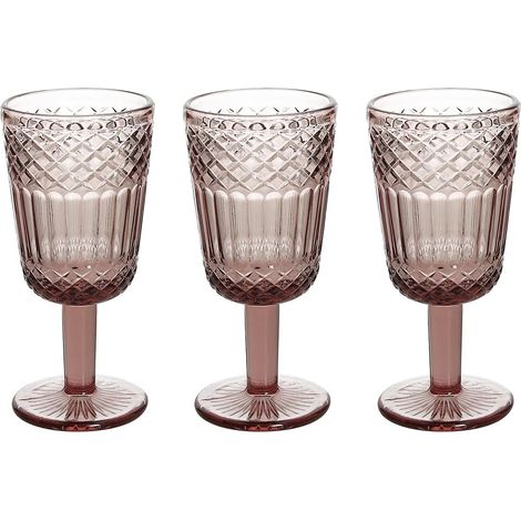 Lot de 3 verres à pied 270 cc, verre rose (1/2)