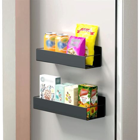 SJLERST Etagère Réfrigérateur Magnétique, 2 Pièces Étagère à Métaux Porte-Épices, Etagere Murale sans Percage Etagère Réfrigérateur - Economie Espace pour la Cuisine (Noir)
