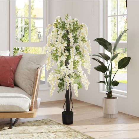 Plante artificielle glycine blanche 165 cm en plastique avec pot, intérieur et extérieur (1/5)