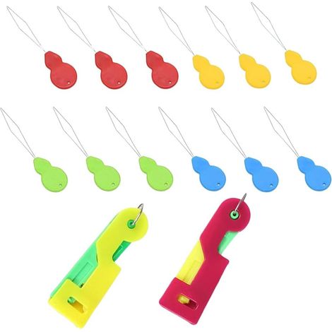 Outils de Enfilage D'aiguille, Kit de 12 Enfile-aiguilles Forme Gourde + 2 Enfile-aiguilles Automatique, Accessoire Couture pour Mains et Machine à Coudre, Pratique pour Personnes Agées et Broderie (1/5)