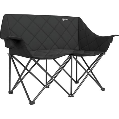 Chaise de camping pliante 2 places avec sac de transport, usage extérieur, charge maximale 250 kg, 145 x 60 x 92 cm, noire