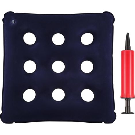 Coussin de siège gonflable avec cylindre d'air, 9trous, coussins de pression carrés, coussin d'air pour fauteuil roulant pour lit douloureux (bleu foncé)