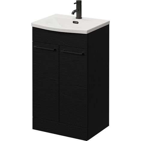 Napoli 390 Nero Oak 500mm 2 Door Vanity Unit with Arc Basin - 500mm - Matt Black 160mm Handle