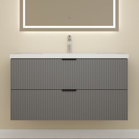 Aica Meuble de Salle de Bain suspendu 100 cm Anthracite avec 2 tiroirs + vasque Céramique