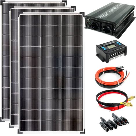 Komplettset 3x120 Watt Solarmodul 1070x585 NM1500 Watt Wandler 30A Laderegler Photovoltaik Inselanla (1/3)