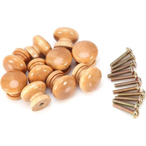 10 Pcs Poignée Bouton En Bois Naturel Ronde Champignon Cabinet Placard Bouton Poignées avec Vis S / M / L (24MM),A (1/5)