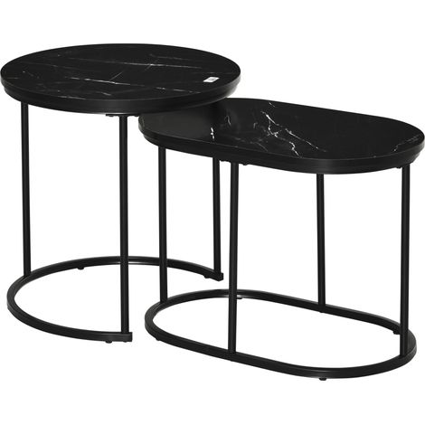 2er-Set schwarze Beistelltische aus MDF und Stahl, stapelbar, Ø50 x 50,5 cm und 60 x 36 x 43,5 cm (1/5)